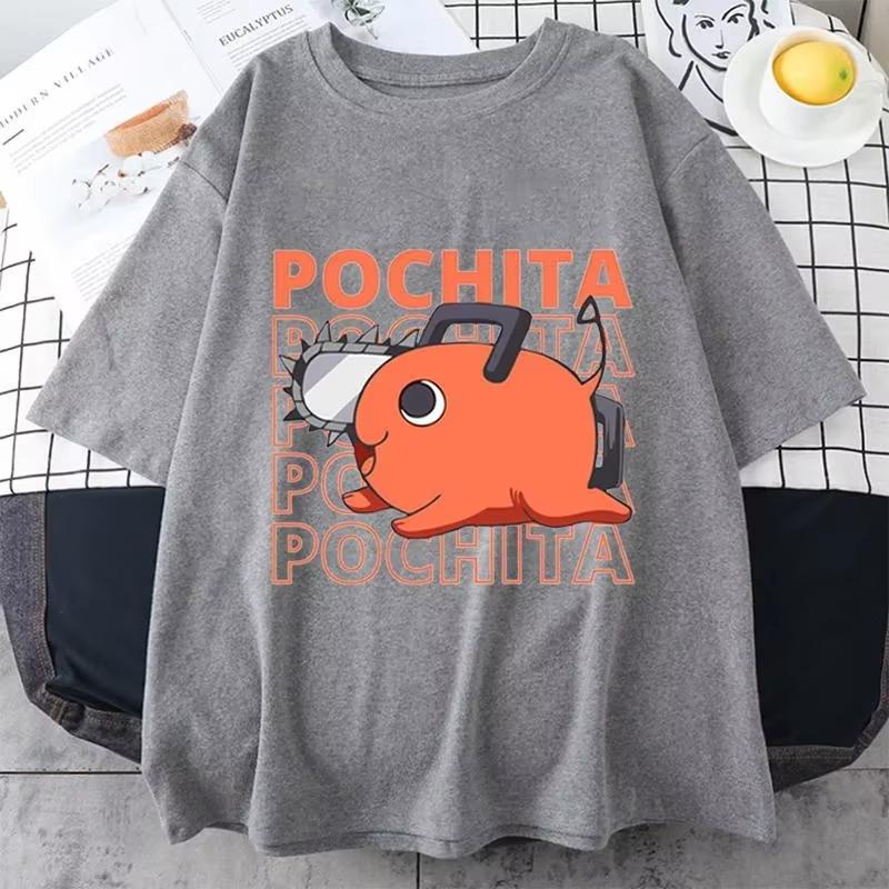 Anime T-Shirt Funny Pochita Graphic Printing Short Sleeve Summer Casual Round Neck Loose T-Shirt Top Y2K Retro Harajuku Unisex Printed Tee Oversize