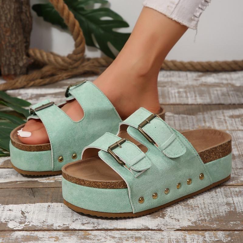 Large Platform Birkenstock Sandals Spring/Summer New Metal Buckle Beach Shoes