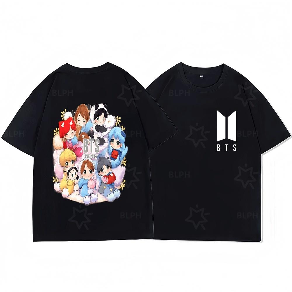 Y2K BTS BT21 Cute Cartoon Print Family Matching T Shirt Casual Soft Short Sleeve Tops for ParentKid Couple Daily Outfit