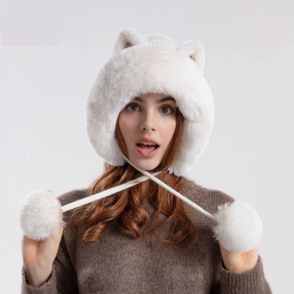 Woolen Cat Ears Beanie Fluffy Lei Feng Hat Personality Ear Protection Hat  Winter/Autumn