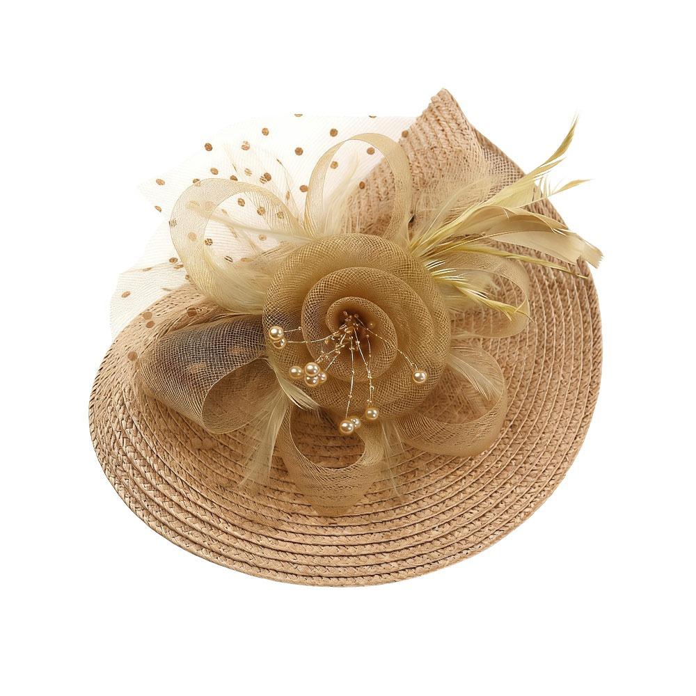 Fashion Mesh Ribbons Fascinator Caps Flower Feather Elegant Hair Drop Fascinator Hat Headwear Bridal Wedding