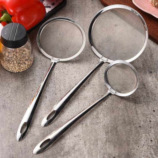 3Pcs Sieve Spoon Durable Fine Mesh Stainless Steel Oil Filter Spoon Sturdy Long-lasting Strainer for Home Kitchen
