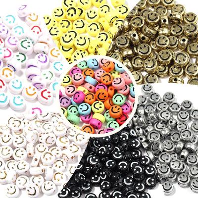 100er-Pack 4x7mm Acryl Smiley-Gesicht Perlen - Tropfenöl galvanisiert, DIY Buchstaben Perlenzubehör