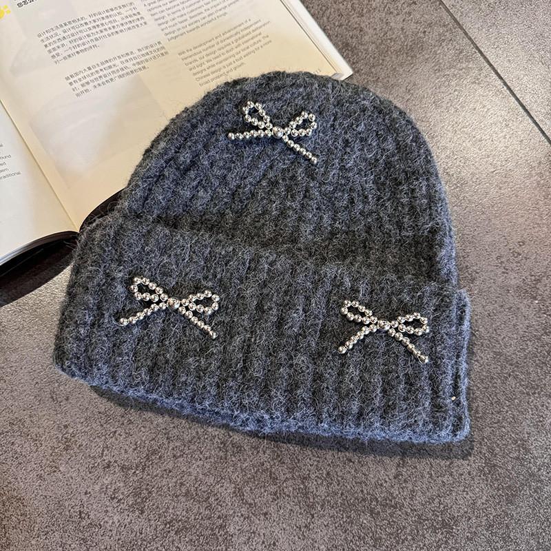Fashion Solid Color Bow Decoration Women Casual Knitted Hat Autumn And Winter