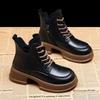 Round Toe Platform Lace-up Booties Leather Fleece-Lined Ankle Boots for Women Autumn Winter Trend 2025 Goth Woman Short Shoes