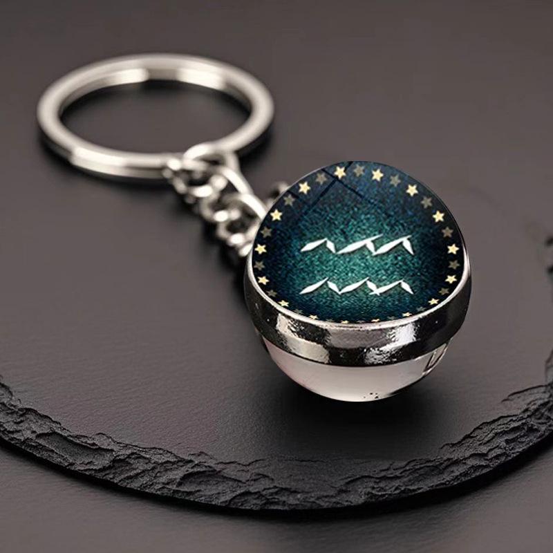 Kulatý svítící krystal zvěrokruhu Keychain - Panna & Lev