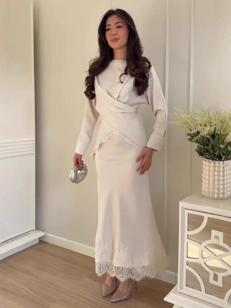 Spring 2026 Women's Solid Satin Long Sleeve Top & Skirt Set