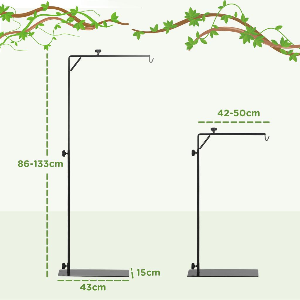 86 129Hcm Adjustable Height And Length Reptile Lamp Stand Holder With Hook Hanging Base Black