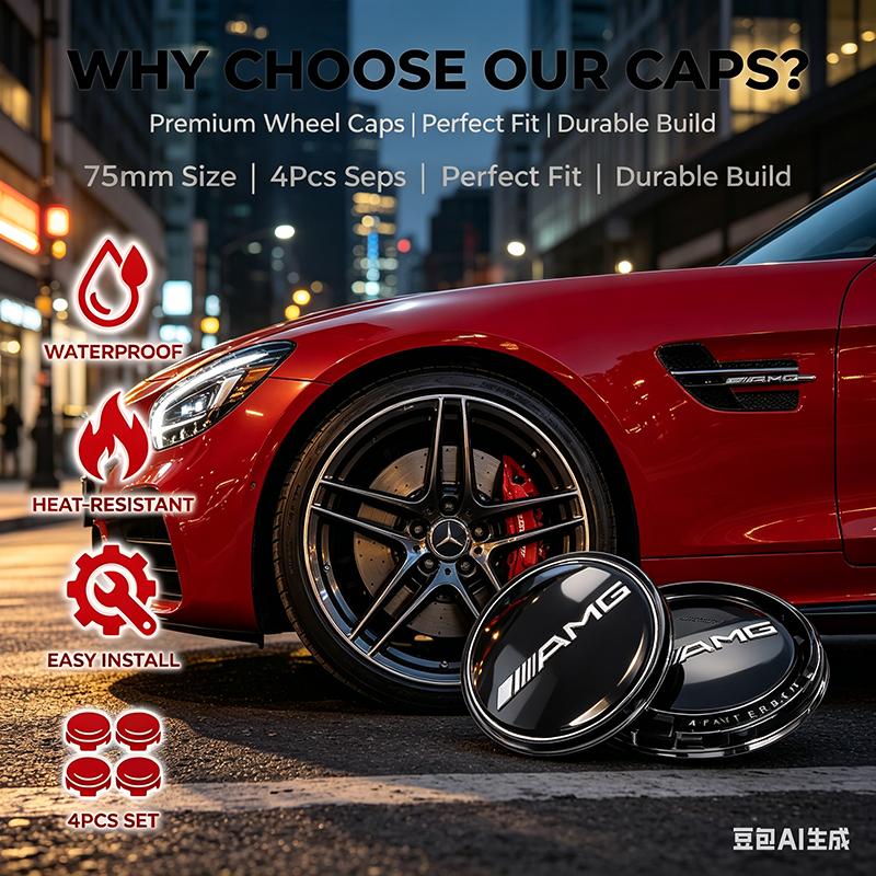 AABIH1 56mm Car Tyre Wheel Center Hub Cap Badge Sticker Car Accessories For Mercedes Benz AMG C E S C180 C180 C300 CLA CLK E55 GLK