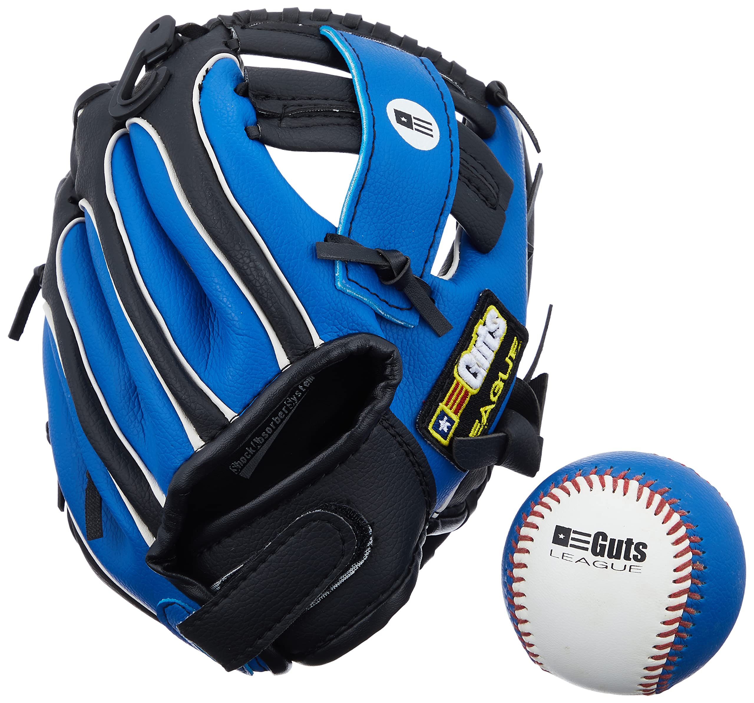 

Lezax Guts LEAGUE Kids Soft Baseball Glove (Ball Included), Synthetic Leather, 9-inch, Black x Blue, GLBM-5765
