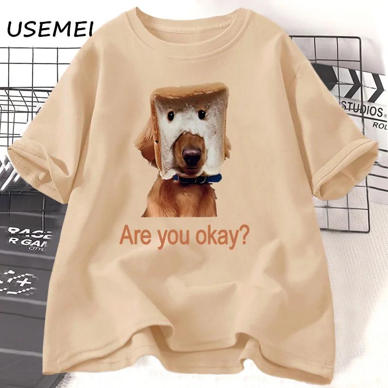 Fun Bread Dog Cat T-shirt Female Couple Pattern T-shirt Summer Couple Clothing Animal Short Sleeve T-shirt Top