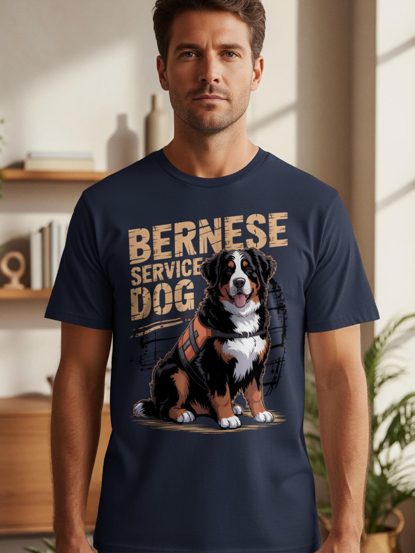 Bernese Mountain Dog Service Dog T-Shirt, Cute Dog Tee, Dog Lover Shirt, Dog Mom Gift, Dog Dad Present, Animal Lover Apparel M