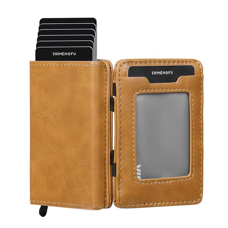 

Korean version of creative casual magic bag, striped contrasting color, US dollar pu card bag, short leather elastic band clip. 10*7.2*2.5cm коричневий