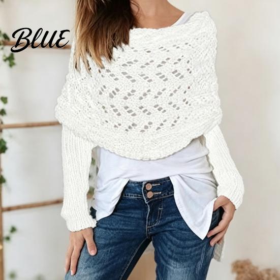 Double Sleeved Cardigan Scarf Sweater with Sleeves for Women Knitted Cable Wrap Shawl Casual Chic Oversized Shawl Shrugs Autumn Winter Retro Hollow