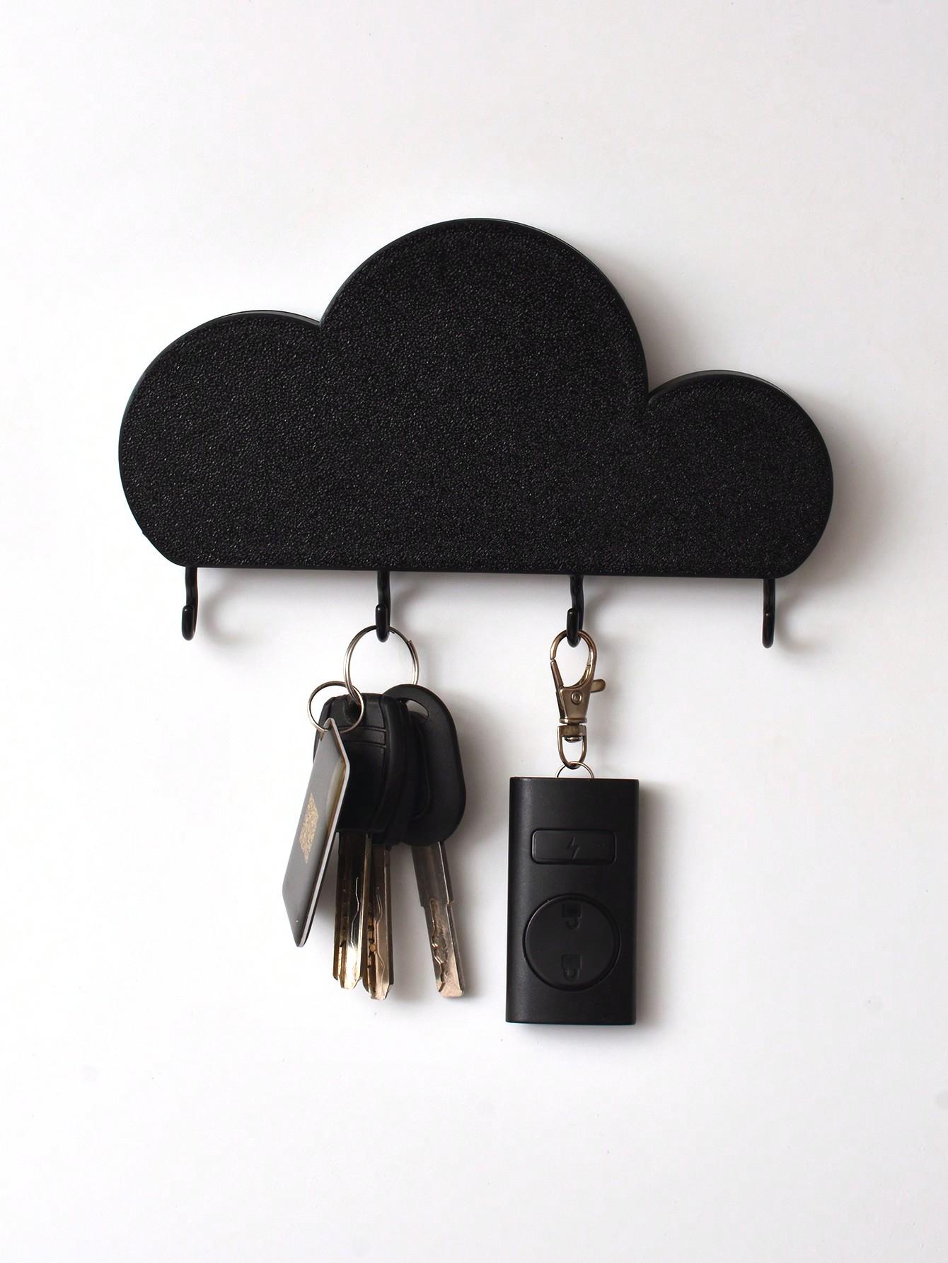

1pc Cloud Design Home Key Holder Wall Entryway Storage Rack, Hanging Hook Organizer, Decorative Item For Living Room, No-Drill Black