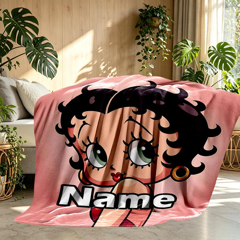 Custom Name Personalized Betty Boop Print Blanket, Home Decor, Bedroom, Sofa, Camping, Couch, Gifts for Birthday Christmas