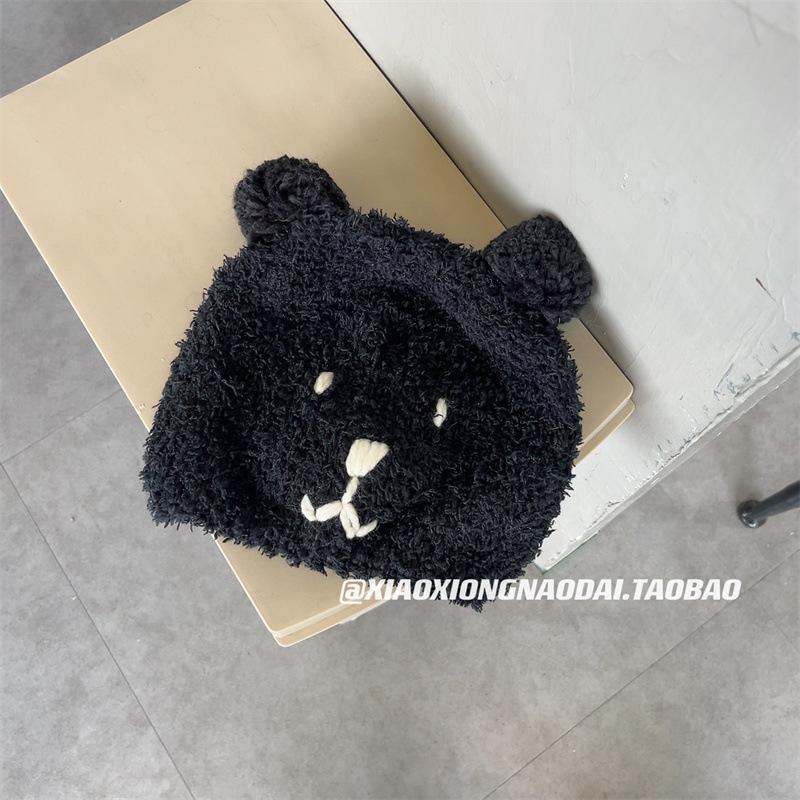 Star With The Same Bear Cute Lamb Wool Knitted Hat Women'S Winter Warm Ear Protection Pullover Hat Literary Cute Wool Hat