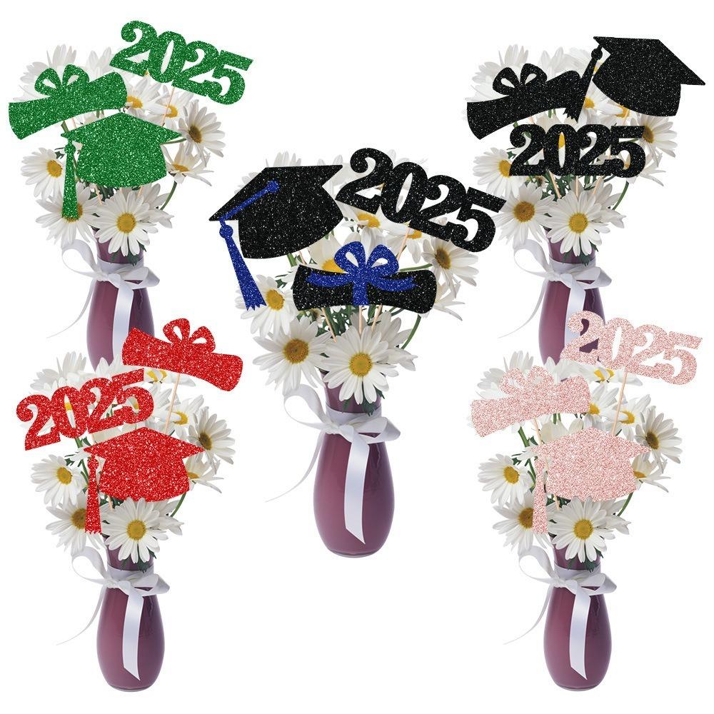 6pcs Doctoral Cap Graduation Centerpiece Sticks Bling Paper Flower Vase Ornament  Gift