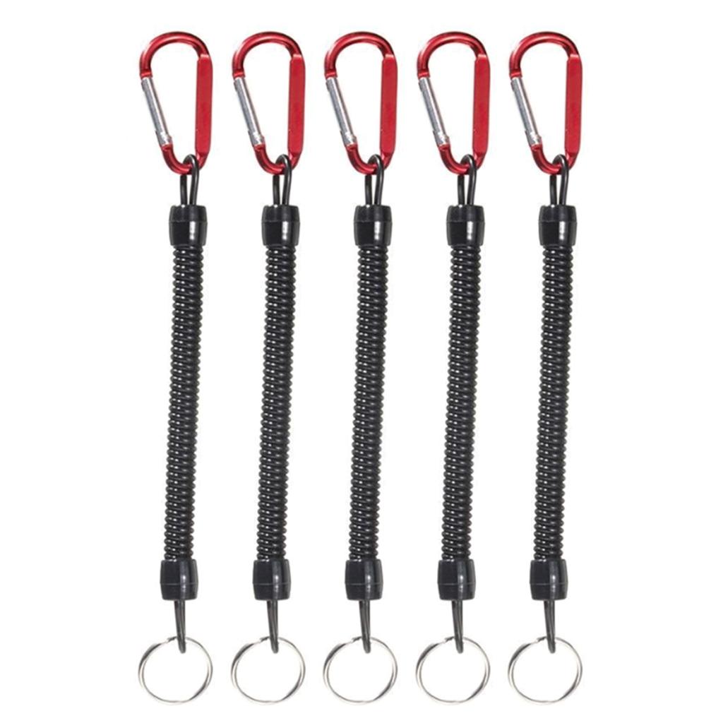 5Pcs Coiled Fishing Lanyard with Carabiner Retractable Safety Coiled Tether Fishing Ropes Pliers Lip Fishing Tackle
