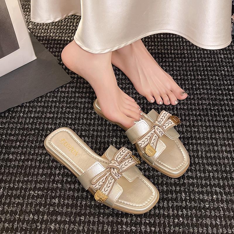 2025 Sandalen Damen Casual Breitband ins neu Oberbekleidung Sommer Zehenfrei Outdoor Flachboden Ein-Pedal Cool Slipper