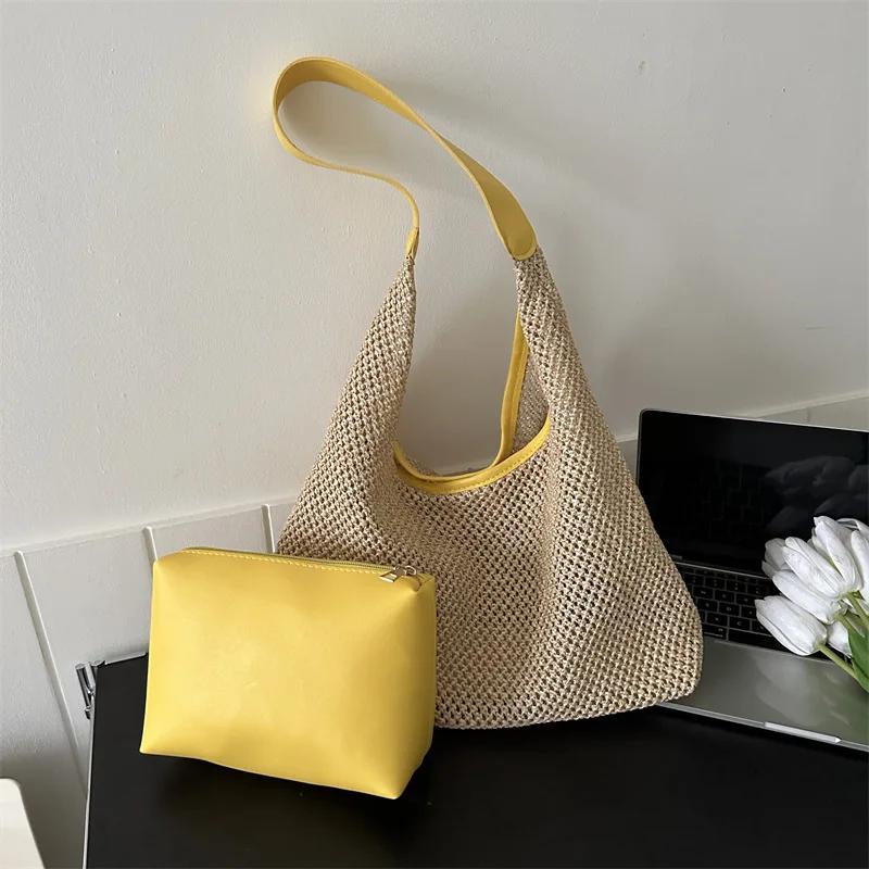 Casual Beach Summer Popular Woven Mother-in-law Bag Fashionable One-shoulder Seaside Travel Beach Straw Bag Women Handbags