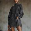 High Neck Suede Tassel Dress with Pockets