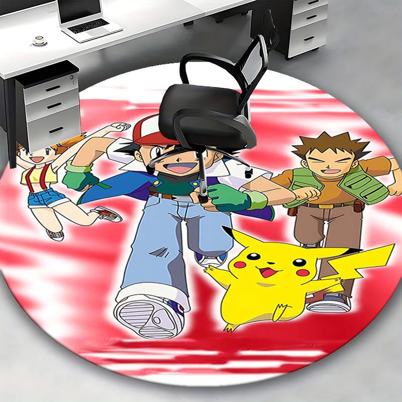 1pc Pokemon Pikachu & Friends Round Carpet - Anime Design Chair Mat for Office, Home Decor, Living Room, Bedroom