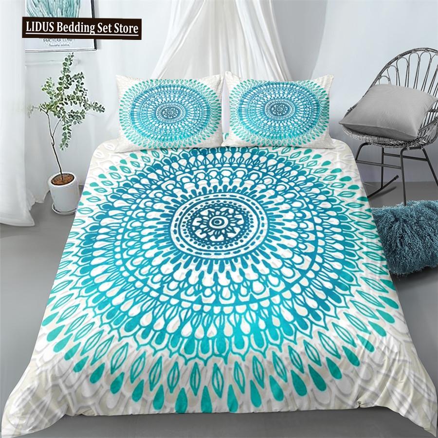 Mandala Bettbezug Set Blau Rosa Boho Chic Tagesdecken Romantische Bettwäsche Böhmisches Bettwäscheset King Polyester Bettdeckenbezug