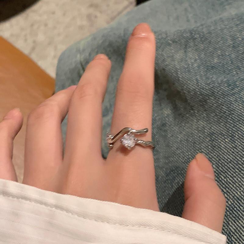 Open Copper Modern Ring With Irregular Wave And Beautiful Zirconia For Women