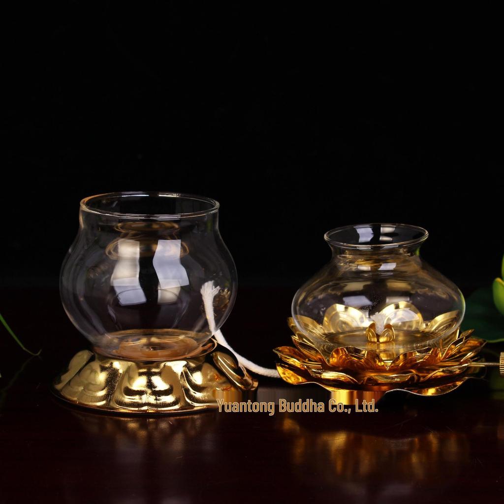 YTO Express Alloy Lotus Butter Lamp - Buddhist Altar Offering & Ever-burning God of Wealth Oil Lamp.
