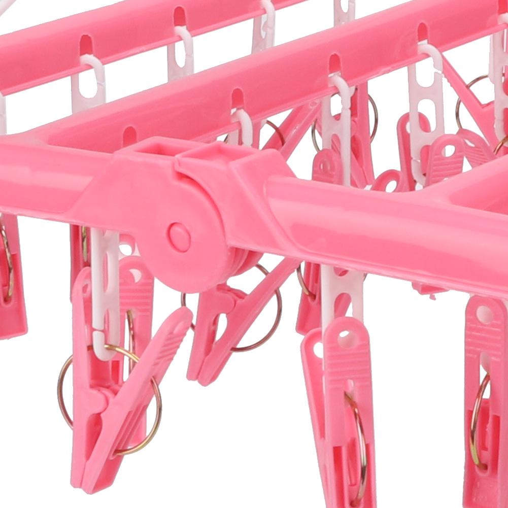Household 32 Clips Folding Clothes Hanger Dryer Socks Underwear Drying Rack (Pink)