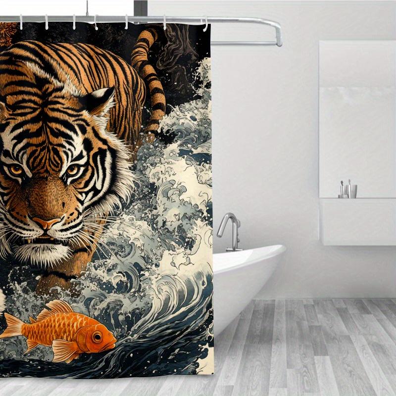 Japanese Shower Curtain Bathroom Decoration Style 1pc Tiger Including Shower Curtain and 12 Plastic Hooks, Bathroom Decoration
