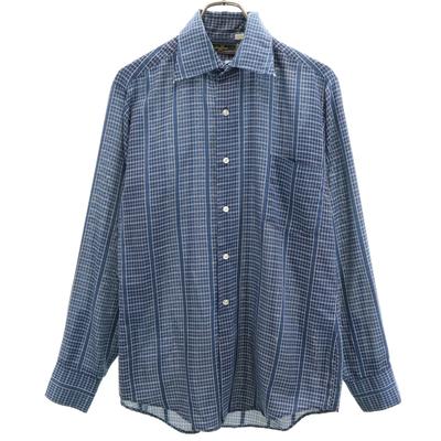 VAN HEUSEN 70s 80s Vintage Collar Stuffers Check Pattern Long Sleeve Shirt Men's Used