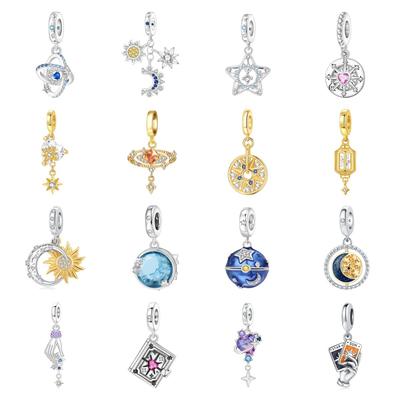 2026 Star Moon Sun Series Charm Octagram Tarot Pendant Bead Jewelry Bracelet Accessories 925 Silver Plated