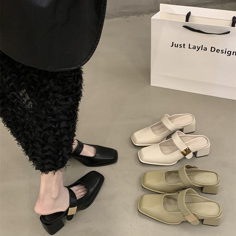 

fashion Designer Women Mules Slippers Fashion Slip On Slides Ladies Outdoor Thick Heel Sandal Summer Women s Shoes