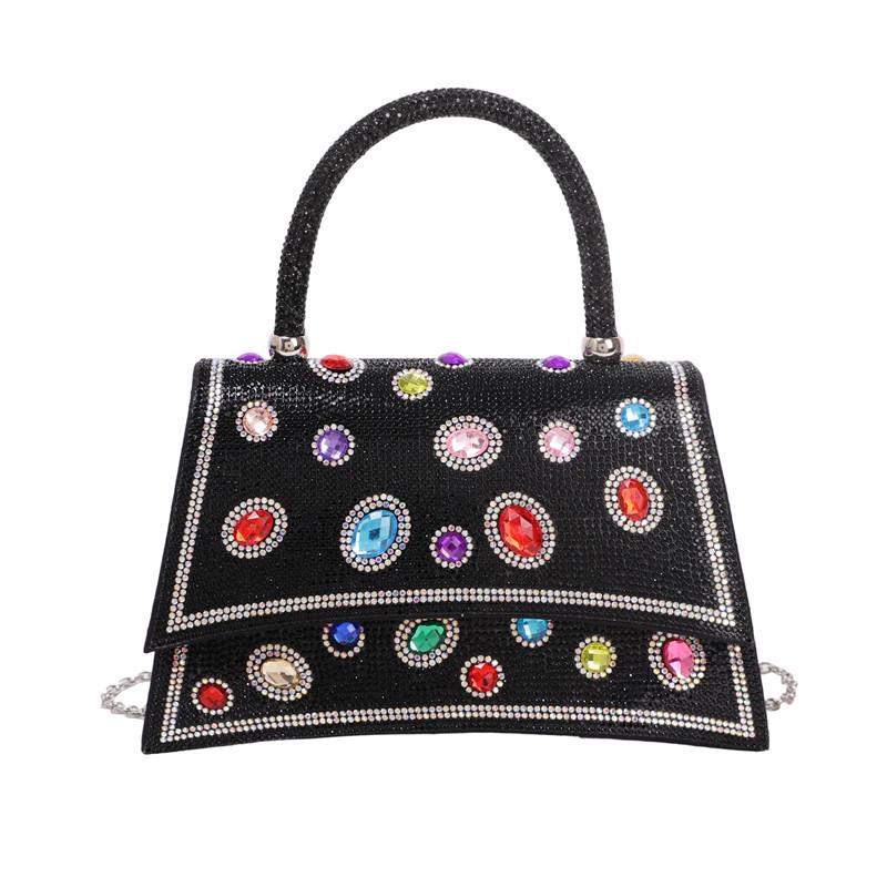 Pu Crystal Embellished Evening Clutch With Chain Strap For Party And Night Out