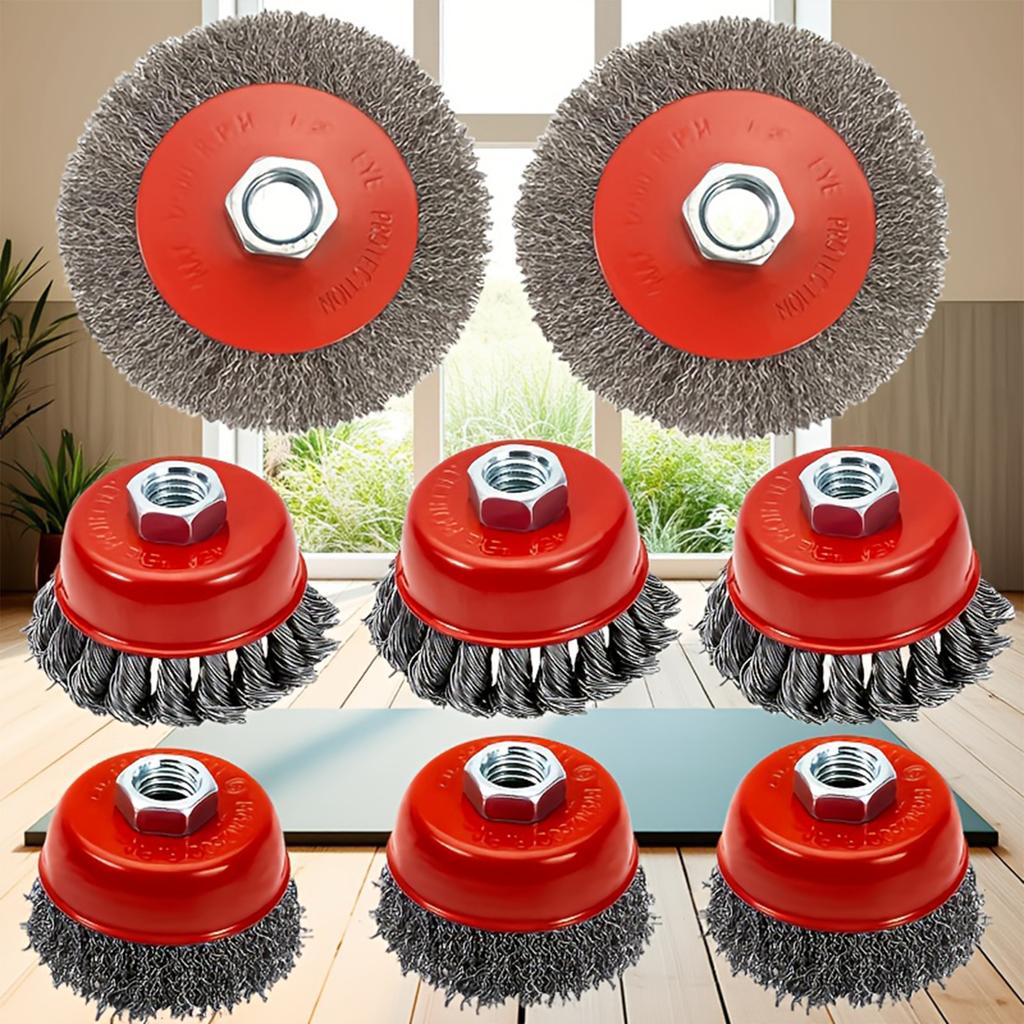 8-Piece Knotted Wire Cup and Disc Brush Set for Removal and Polishing
