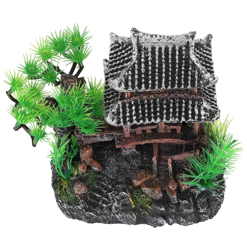 Artificial House Landscaping Decoration Smulation Mountain View Fish Tank Resin Cloud Crane House