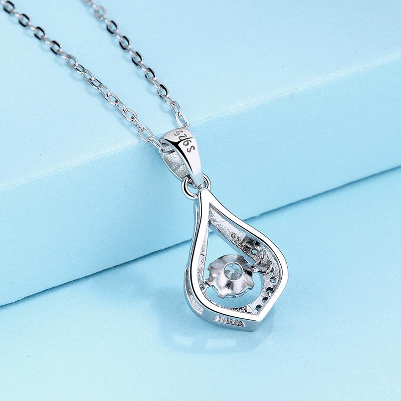Sterling Silver Korean-Style Water Drop Pendant Women's Luxury Dancing Heart Necklace
