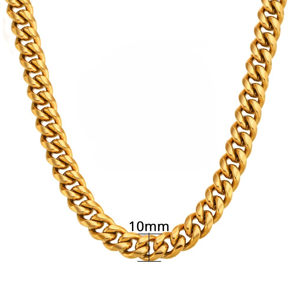 

Long 316L Stainless Steel Chunky Miami Cuban Link Chain Gold Plated Hip Hop Necklace 10mm for Men Women 70CM