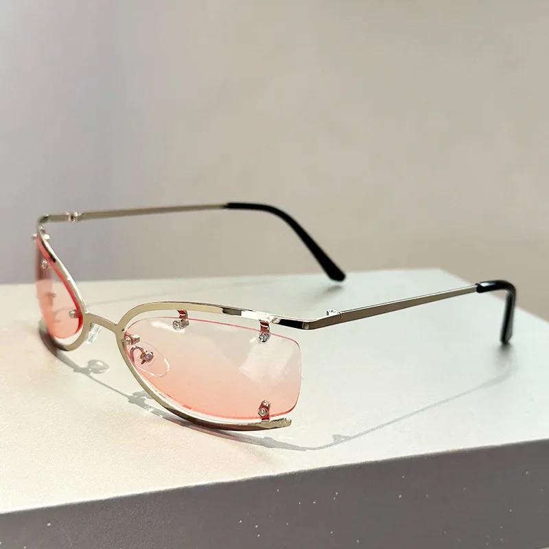 Vintage Brand Designer  Rimless Hollow Sunglasses Women Oval Sun Glasses For Men Popular Metal Steampunk Luxury Small Shades