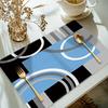 4/6/8pcs Cool Toned Geometric Pattern Tablemats, 12.99 * 17.72inch Gray and Black Background, Matched with Blue, Irregular Geometric Color Blocks