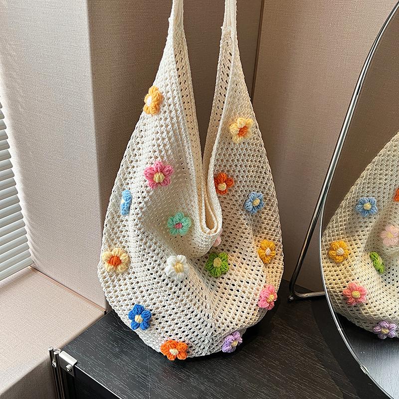 Yogodlns Summer Commuting Woven Bag for Women Single Armpit Bag, Fashion Large Capacity Tote Bag, Beach Floral Hollow Handbag Shoulder Bag