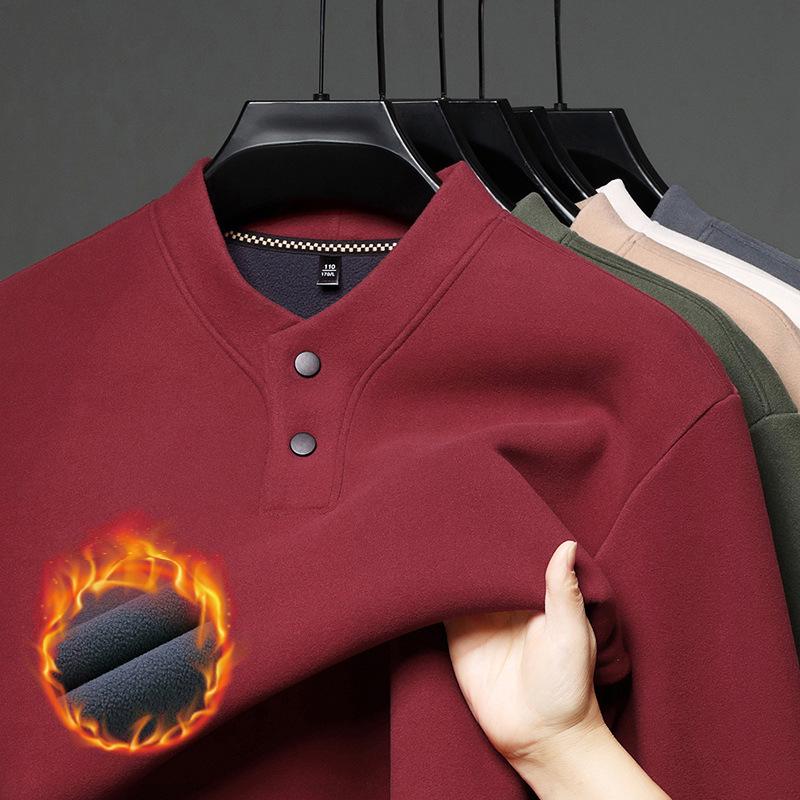 

Men s Fleece-Lined Thick Warm Autumn/Winter Long-Sleeve Hoodie T-shirt Casual Base Layer Top 4XL червоний