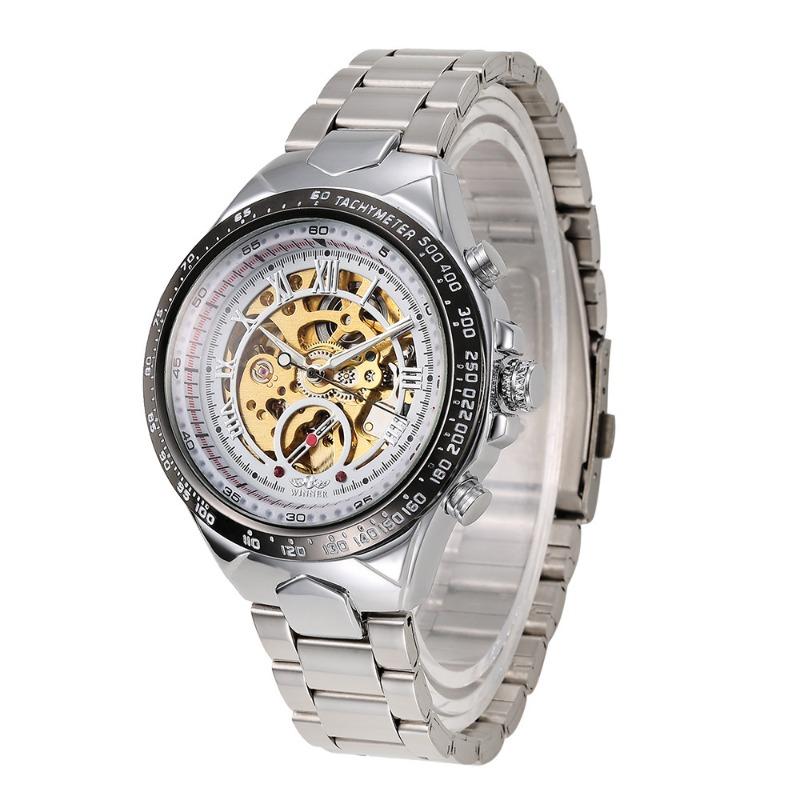 WINNER WINNER Men's Personality Fashion Gold Half Steel Hollow Semi-Automatic Mechanical Watch