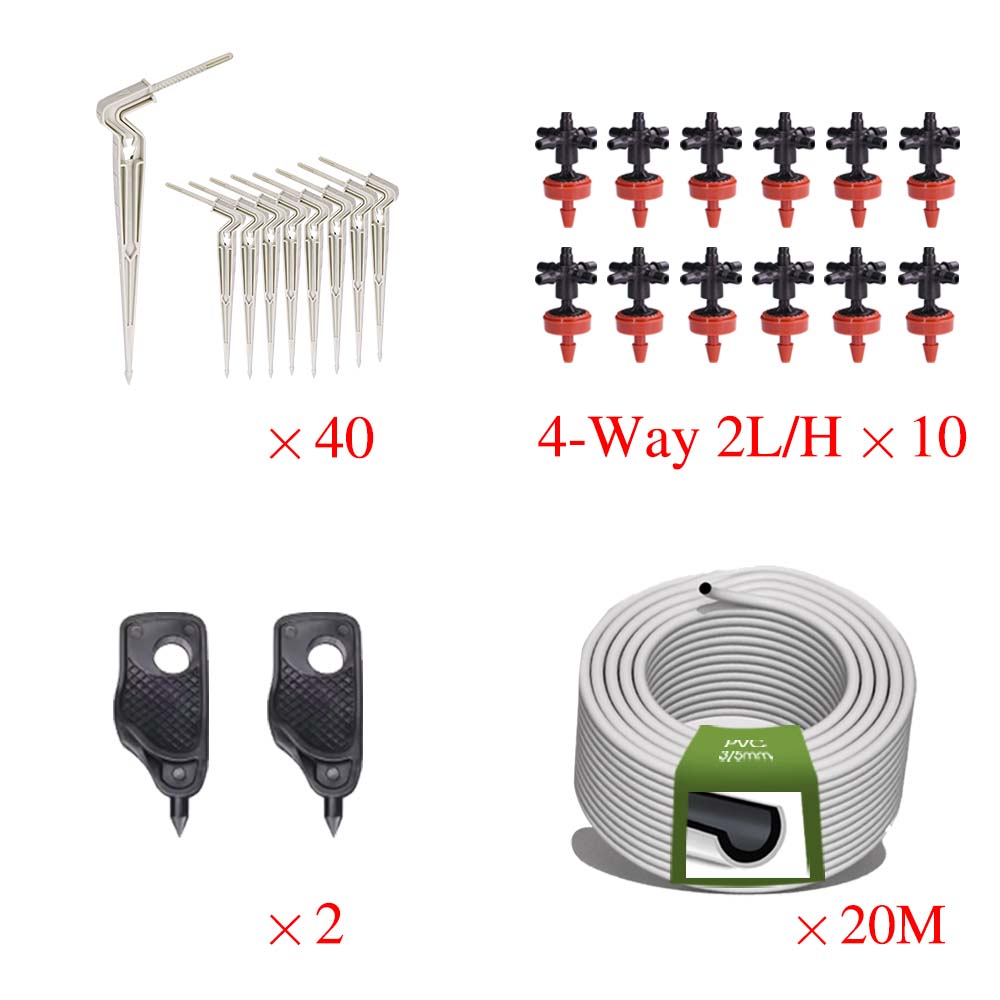 

20M 4 Direction Micro Drip Irrigation Kit 3/5mm Hose 2L 4L 8L/H Garden Pointed Cone Precise System Gardening Greenhouse Watering