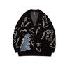 Herbst Oversize Strickjacke Herren Gestrickter Dinosaurier Pullover Streetwear Locker Herren Damen Mantel Doodle Hip Hop Muster Winter