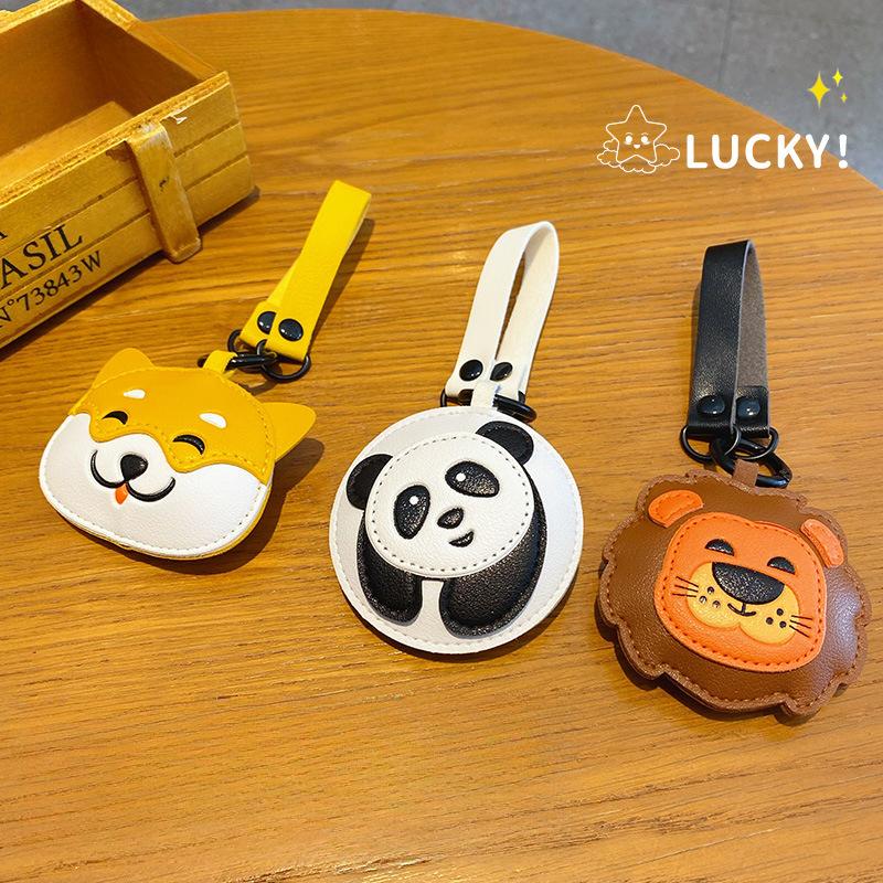 Creative Cartoon Leather Panda Keychain Girl Exquisite Bag Pendant Cute Dog Lion Keychain Car Key Chains for Women