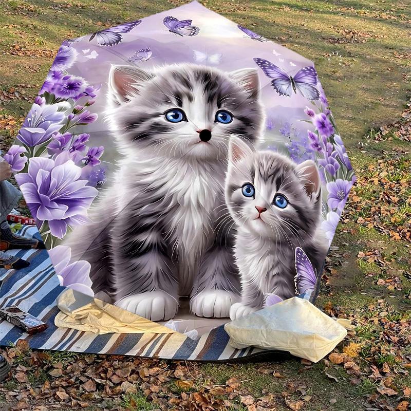 1PC Kittens Flowers Umbrella-8-Rib Reinforced Portable Folding Travel Suitable for All Seasons Outdoor Daily Use  -J0388