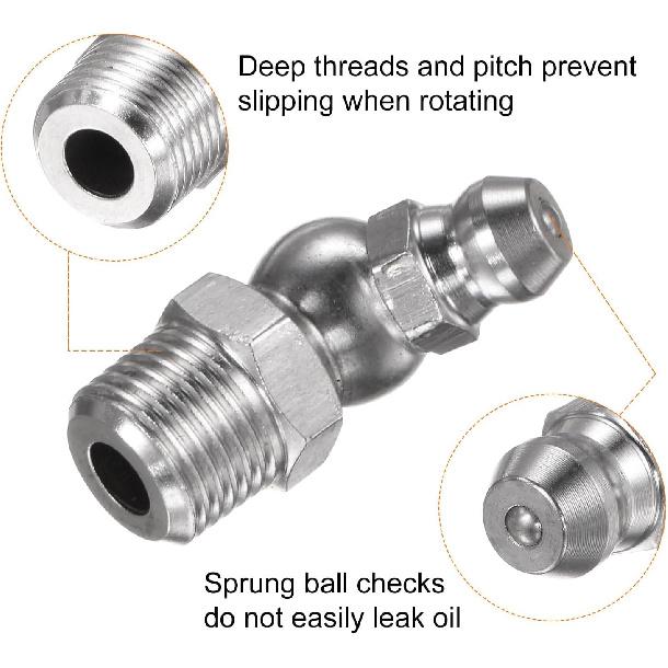 HARFINGTON 8pcs 304 Stainless Steel 45 Degree Grease Fitting PT1/8"-28 SAE Thread Hydraulic Grease Nipple Accessories for Car